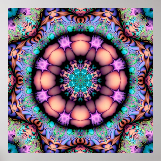 Póster Fractal Mandala Floral Psicodelia (Frente)