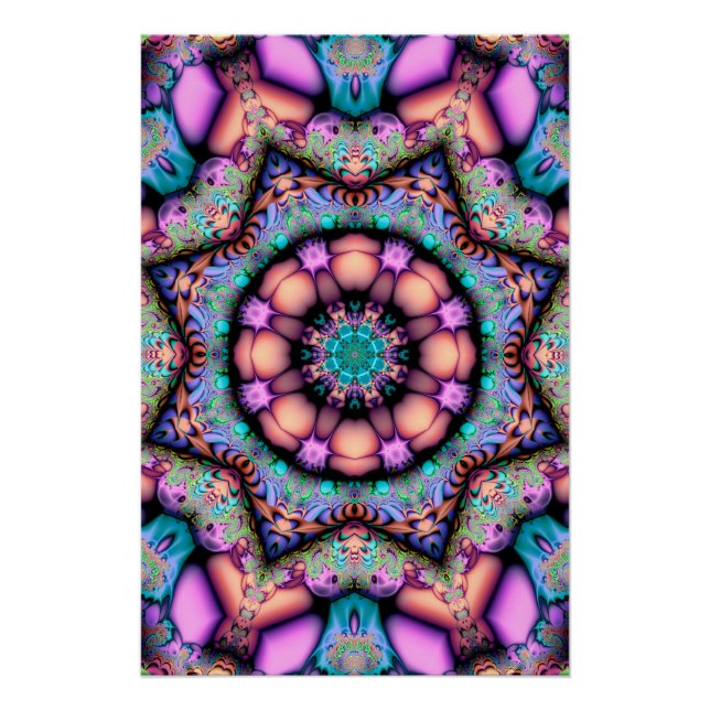 Póster Fractal Mandala Floral Psicodelia (Anverso)