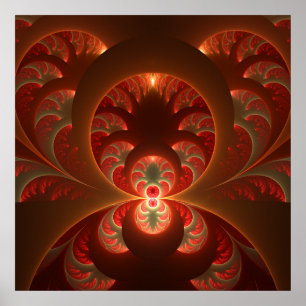 Póster Fractal moderno abstracto luminoso naranja rojo