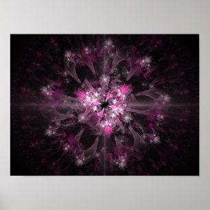 Póster Fractal Negro Y Rosa