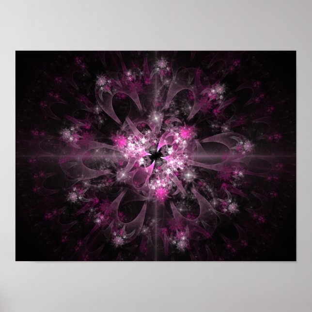 Póster Fractal Negro Y Rosa (Frente)