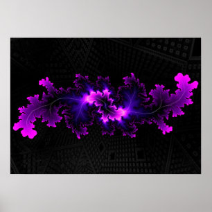 Póster fractal púrpura con fondo fractal 3D