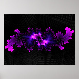 Póster fractal púrpura con fondo fractal 3D