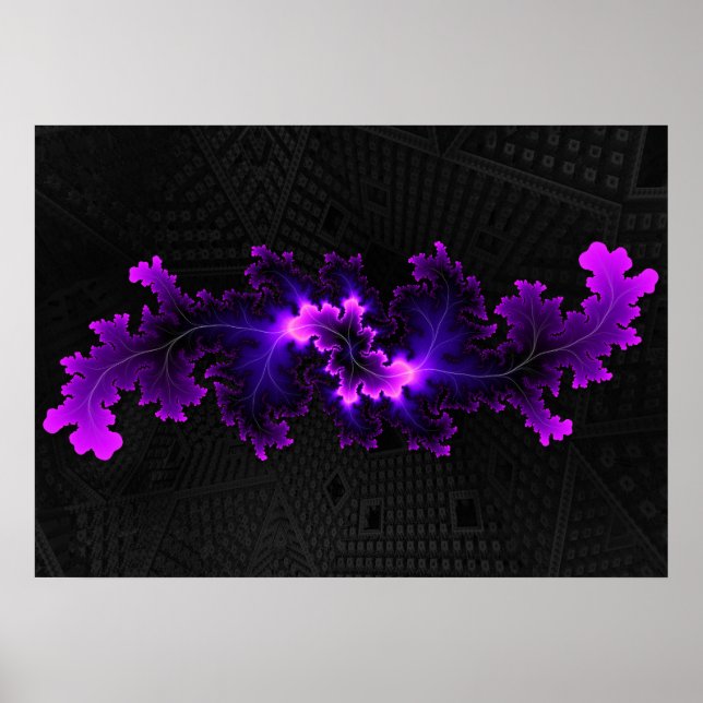 Póster fractal púrpura con fondo fractal 3D (Frente)