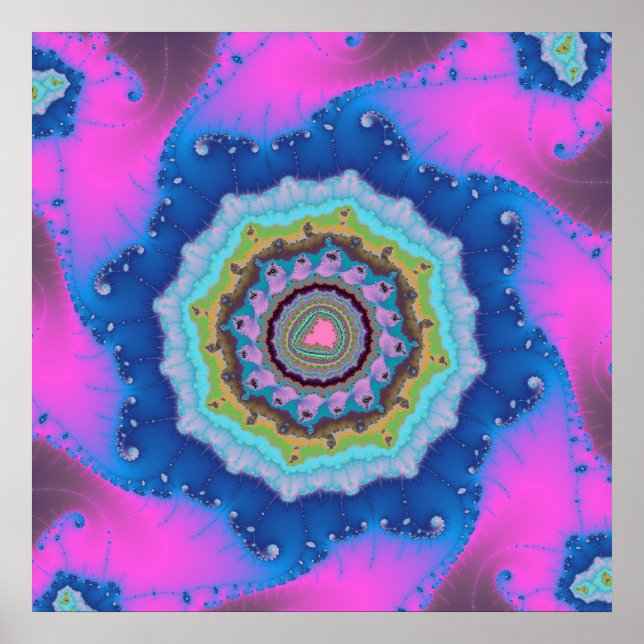 Póster Fractal rosa y azul colorido (Frente)