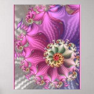 Póster Fractal sedoso rosa y púrpura