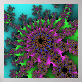 Póster Fractal Verde azulado, verde y púrpura