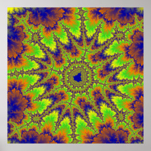 Póster Fractal verde, Naranja y azul