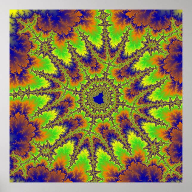 Póster Fractal verde, Naranja y azul (Frente)