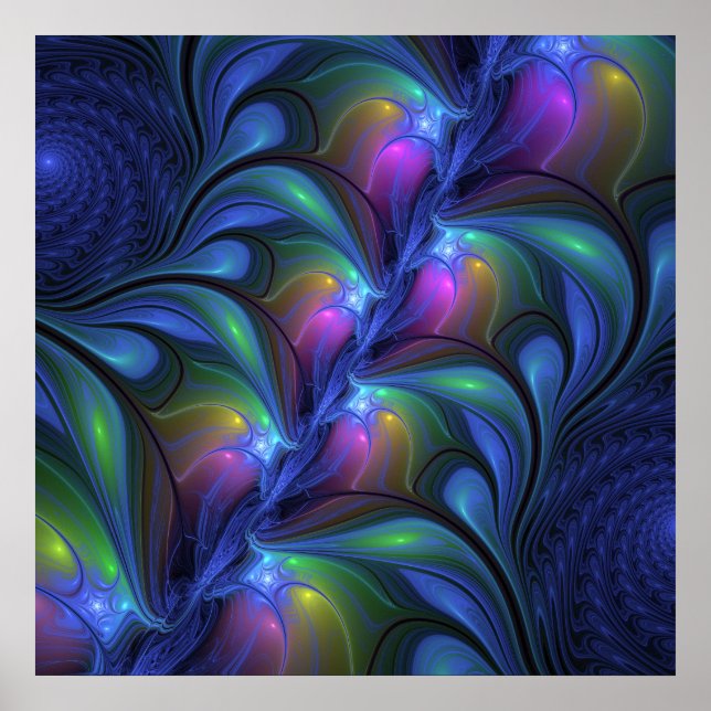 Póster Fractal verde rosa azul luminoso colorido abstract (Frente)