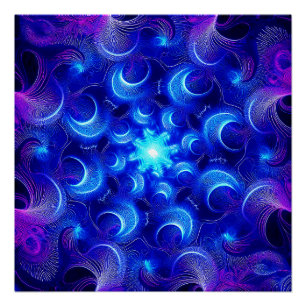 Póster Fractales Azules de Luna Creciente