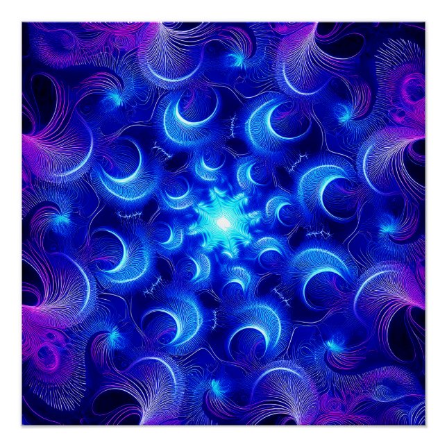 Póster Fractales Azules de Luna Creciente (Anverso)
