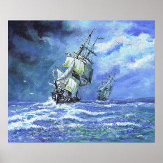 Póster Fragatas de la Marina Real bloqueando la Costa Fra