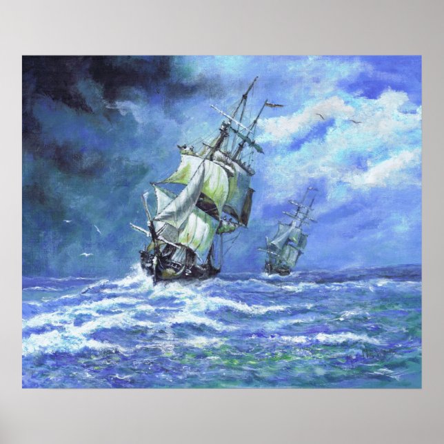 Póster Fragatas de la Marina Real bloqueando la Costa Fra (Frente)