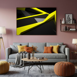 Póster Fragmento abstracto geométrico amarillo negro eleg