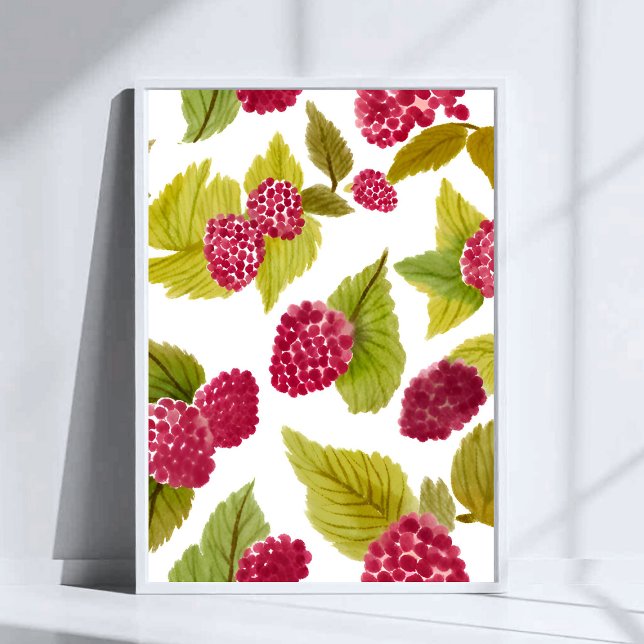 Póster Frambuesas rojas acuarela Frutas pintadas (Subido por el creador)