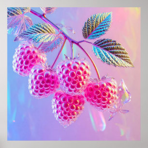 Póster Frambuesas Transparentes Rosa Brillante