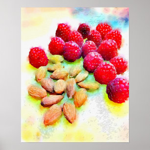 Póster Frambuesas y acuarela de Almonds