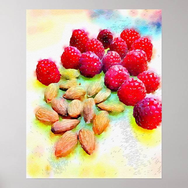 Póster Frambuesas y acuarela de Almonds (Frente)