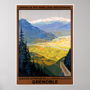 Póster France Grenoble Restored Vintage Travel Poster
