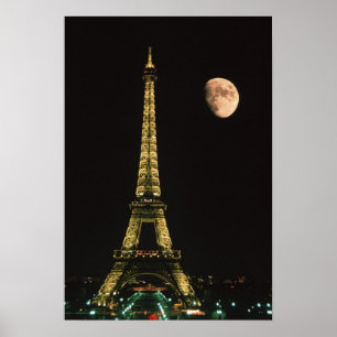 Póster France, Paris. Eiffel Tower at night with