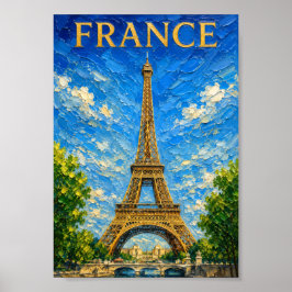 Póster France: Sunny Eiffel Tower Art Souvenir