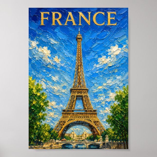 Póster France: Sunny Eiffel Tower Art Souvenir (Frente)