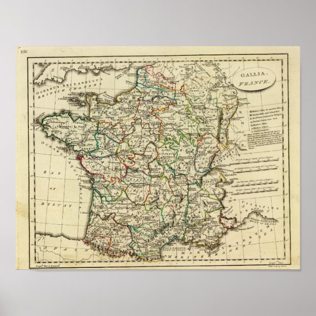 Póster France with boundaries outlined (Frente)