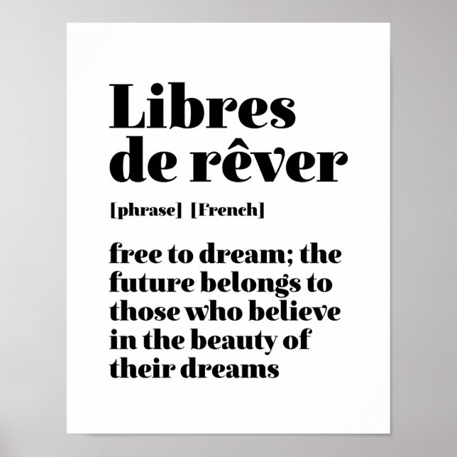 Póster Francés inspirador libre de soñar con Libres De Re (Frente)
