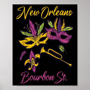 Póster Francés New Orleans Mardi Gras Souvenir Bourbon St