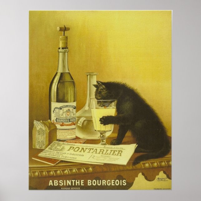 Póster Francés retro vintage absinthe burgués gato negro (Frente)