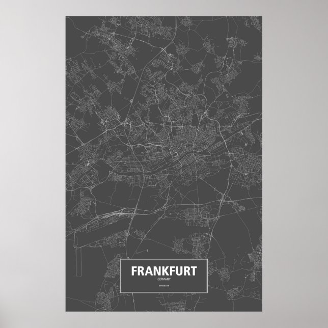 Póster Fráncfort, Alemania (blanco sobre negro) (Frente)