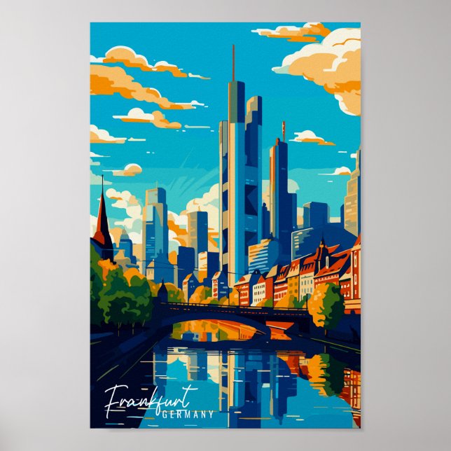 Póster Fráncfort Alemania Ilustracion de Viajes Art Vinta (Frente)