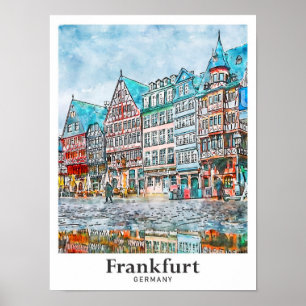 Póster Fráncfort Alemania Mano de agua para viajes