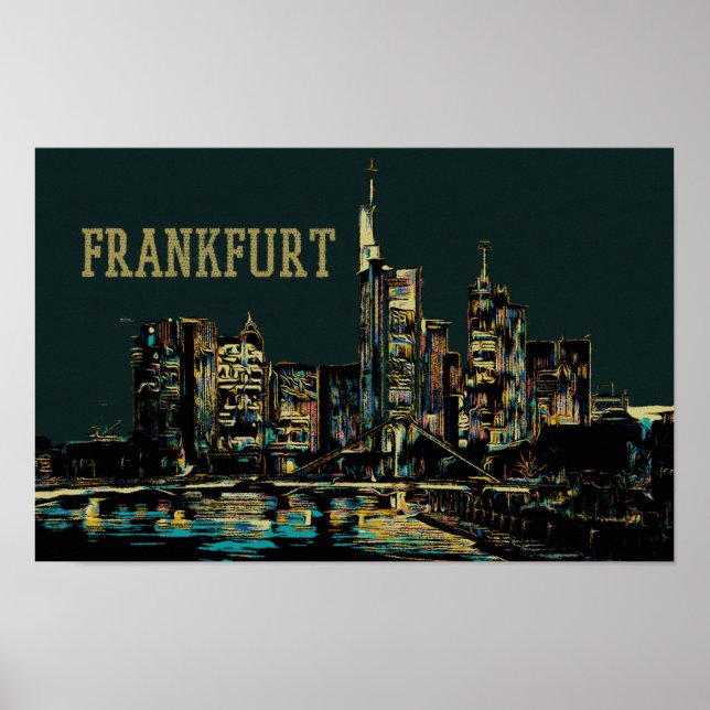 Póster Fráncfort por Ilustracion de paisajes urbanos noct (Frente)