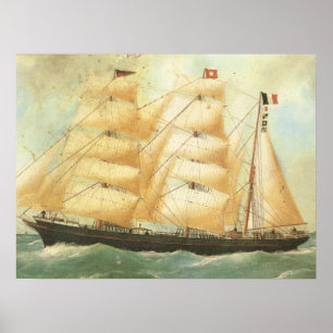 Póster Francia, barco de vela Belem 1902