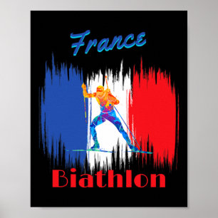 Póster Francia Biatlón Esquí De Fondo Y Rifle Shooti