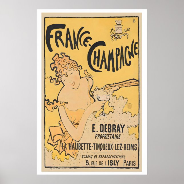 Póster Francia-Champán, 1891 - Comida y bebida vintage (Frente)