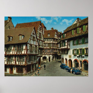 Póster Francia, Colmar, Alsacia, mitad enmaderó casas