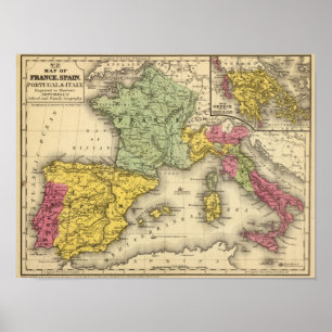 Póster Francia, España, Portugal, Italia
