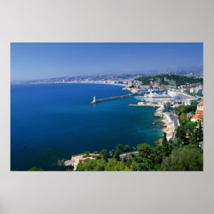 Póster Francia, Niza, vista aérea del puerto