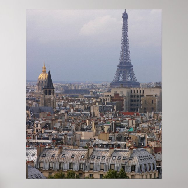 Póster Francia, París, paisaje urbano con Torre Eiffel (Frente)