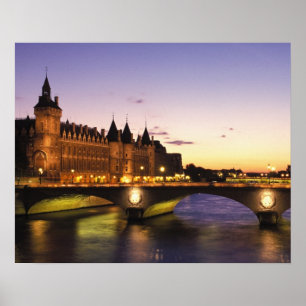 Póster Francia, París, río Sena y Conciergerie en
