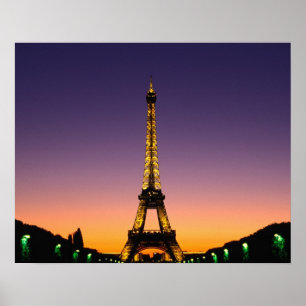 Póster Francia, París, Tour Eiffel al atardecer.