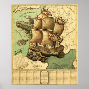 Póster Francia representó como mapa de ShipPanoramic