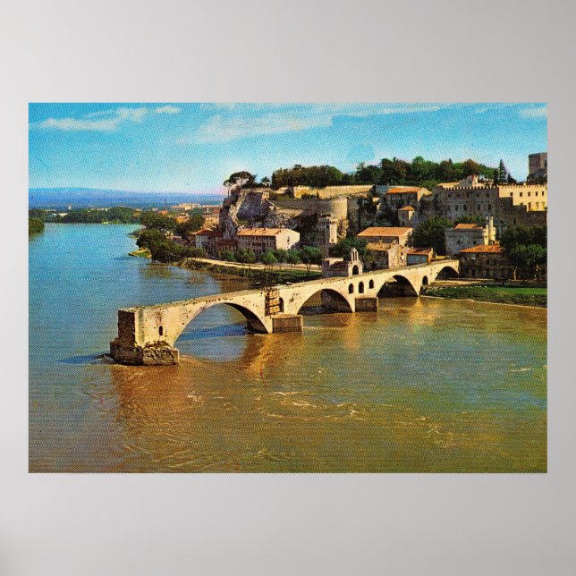 Póster Francia vintage, Avignon; puente roto (Frente)