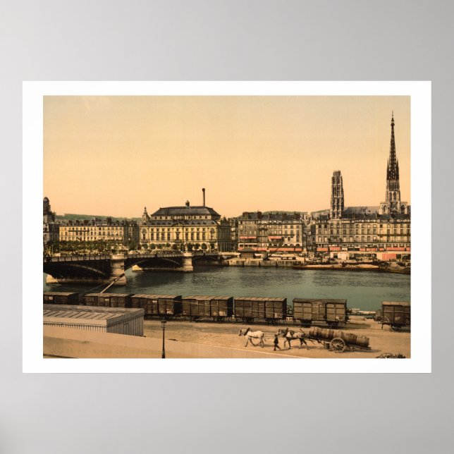 Póster Francia vintage, puente Boieldieu, Rouen (Frente)
