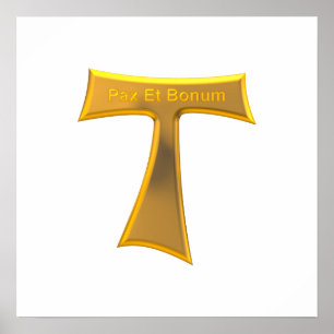Póster Franciscan Tau Cross Pax Et Bonum Gold Metallic