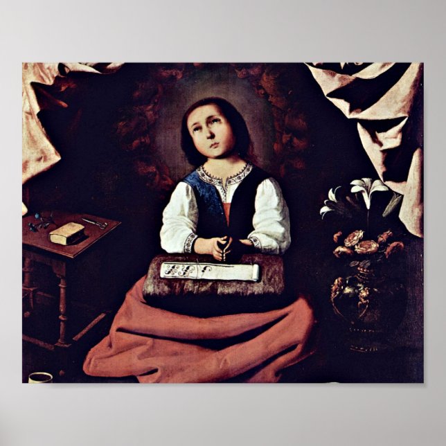 Póster Francisco de Zurbaran - Orando Virgen María (Frente)