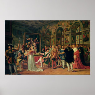 Póster Francisco I Recibiendo un cuadro del Santo